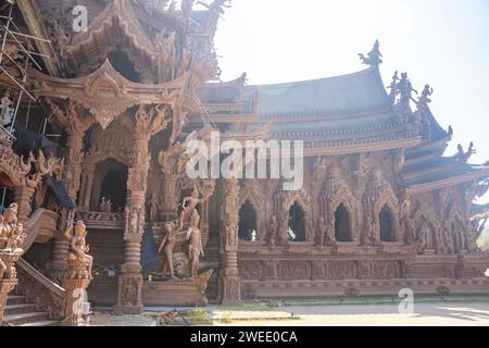 Sanctuary of Truth wooden temple in Pattaya Thailand is a gigantic wood construction located at the cape of Naklua Pattaya City. Sanctuary of Truth Stock Photo