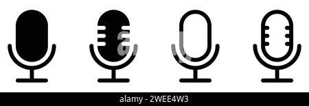 Set of line Microphone icons. Different variant podcast microphone. Karaoke mic web and mobile app icon. Voice, recording Studio Symbol. Vector Stock Vector