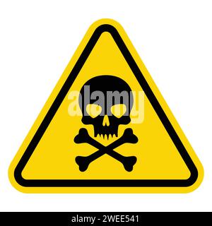 Yellow triangular Danger poison sign with skull and cross bones crossbones mark. Toxic, electricity or chemical Warning icon. Triangle symbol of death Stock Vector