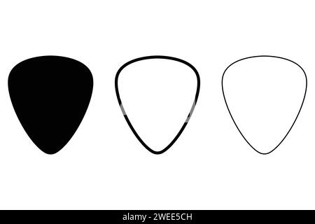 Guitar pick icons set. Different versions in a flat design. Guitar pic vector design illustration. Blank solid and line guitar picks vector icon. Stock Vector