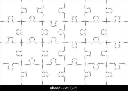 Puzzles grid. blank template. Jigsaw puzzle with 24 pieces. Mosaic background for thinking game is 3x2 size. Game with details. Vector illustration. Stock Vector