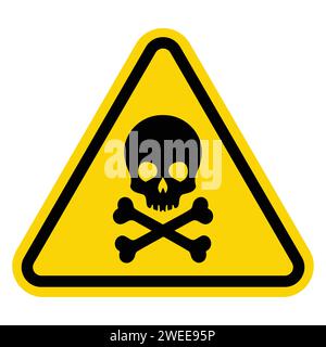 Yellow triangular Danger poison sign with skull and cross bones crossbones mark. Toxic, electricity or chemical Warning icon. Triangle symbol of death Stock Vector