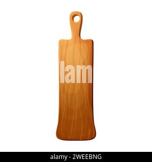 Cutting wooden board for chop, pizza and meat. Kitchen cartoon old shield. Vector plank for food isolated on white background Stock Vector