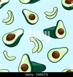 Avocado seamless pattern, halfed, slices avocados, healthy vegan food Stock Vector