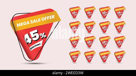 Triangular abstract mega sale discount badge design for promotional banner with slice shadow effect Stock Vector