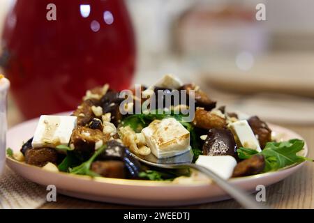 Lady bug cracker with cream cheese and tomato on festive table Stock Photo