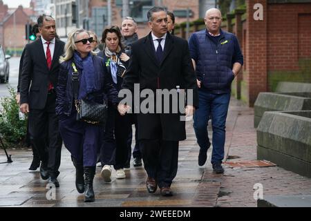 Grace O'Malley-Kumar's father Dr Sanjoy Kumar and mother Sinead O'Malley arriving at Nottingham Crown Court where Valdo Calocane will be sentenced for the murders of Grace O'Malley-Kumar, Barnaby Webber and Ian Coates, and the attempted murder of three others, in a spate of attacks in Nottingham on June 13 2023. Picture date: Thursday January 25, 2024. Stock Photo