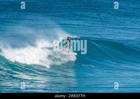 Surfing the wave in Carrapateira, Portugal Stock Photo