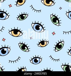 Doodle eyes, seamless background Stock Vector