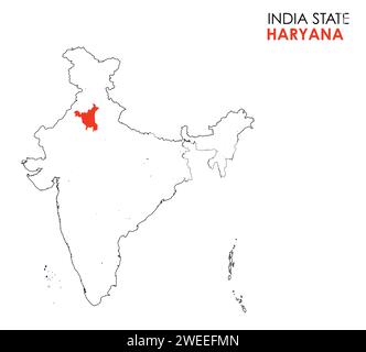 Haryana map of Indian state. Haryana map vector illustration. Haryana map on white background. Stock Vector