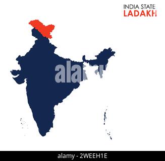 Ladakh map of Indian state. Ladakh map vector illustration. Ladakh vector map on white background. Stock Vector