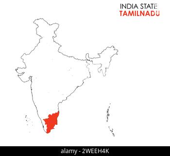 Tamil Nadu map of Indian state. Tamil Nadu map vector illustration. White background. Stock Vector
