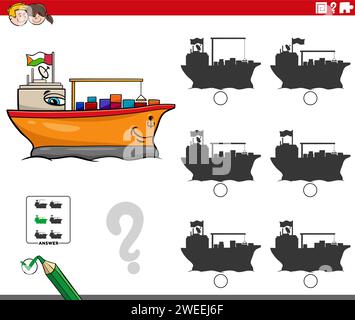 Cartoon illustration of finding the right picture to the shadow educational activity with container ship Stock Vector