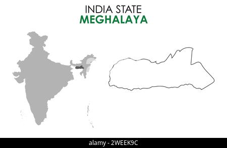 Meghalaya map of Indian state. Meghalaya map vector illustration. Meghalaya map on white background. Stock Vector