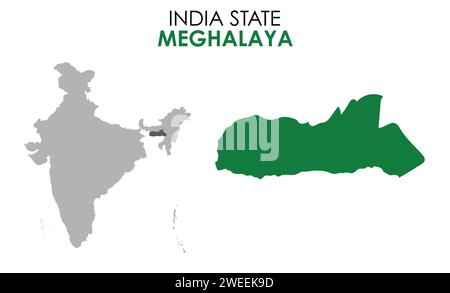 Meghalaya map of Indian state. Meghalaya map vector illustration. Meghalaya map on white background. Stock Vector