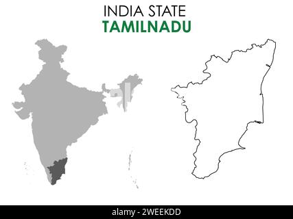 Tamil Nadu map of Indian state. Tamil Nadu map vector illustration. White background. Stock Vector