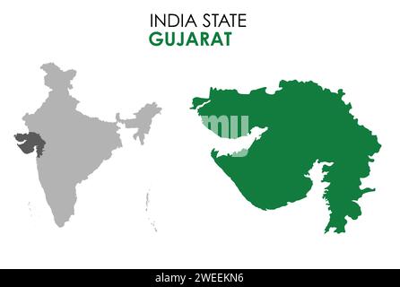 Gujarat map of Indian state. Gujarat map vector illustration. Gujarat map on white background. Stock Vector