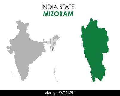 Mizoram map of Indian state. Mizoram map vector illustration. Mizoram map on white background. Stock Vector