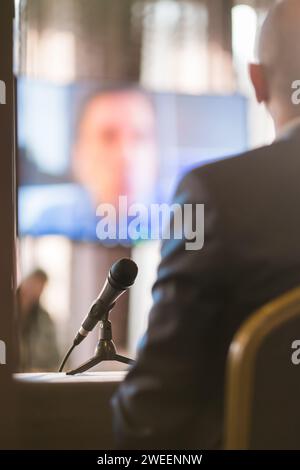 businessmen having a discussion via videolink Stock Photo