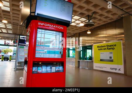 San Francisco, California: Panels of Transit Information at San Francisco Caltrain rail Station Stock Photo