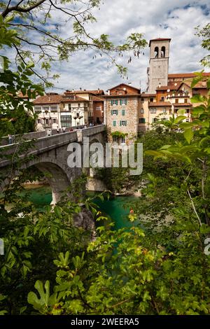 Cividale del Friuli, Friuli Venezia Giulia, Italy - May 01, 2012: The Devil's Bridge is the most iconic symbol of the city of Cividale del Friuli. It Stock Photo