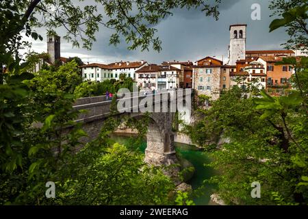 Cividale del Friuli, Friuli Venezia Giulia, Italy - May 01, 2012: The Devil's Bridge is the most iconic symbol of the city of Cividale del Friuli. It Stock Photo