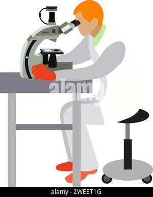 Archeologist working with microscope at laboratory vector icon isolated on white Stock Vector