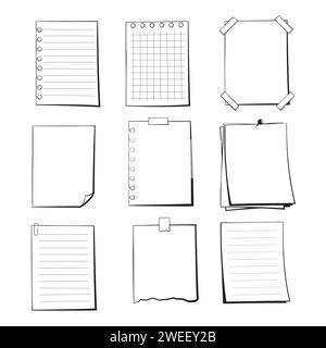 Set of blank paper sheets, hand drawn illustrations, comic style drawing Stock Vector