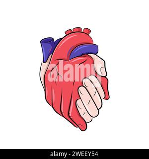 Hands in a shape of a realistic human heart, love concept illustration, comic style drawing Stock Vector