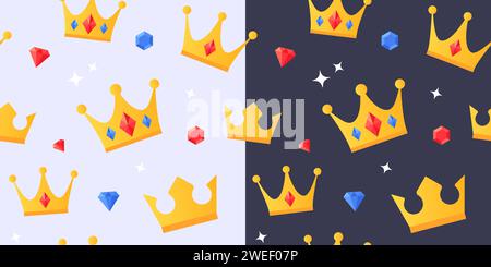 Crowns and diamonds seamless pattern, flat style background Stock Vector