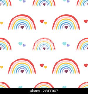 Boho rainbow icon with a heart inside, cute seamless pattern Stock Vector