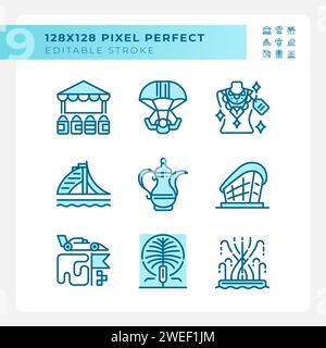 Arabian luxury lifestyle light blue icons Stock Vector