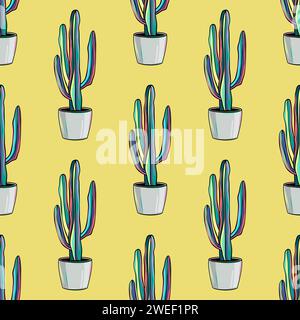 Pot cactus seamless pattern, background Stock Vector