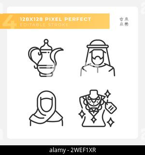 Unique arabic culture linear icons set Stock Vector