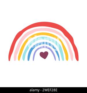 Boho rainbow icon with a heart inside, cute vector illustration Stock Vector