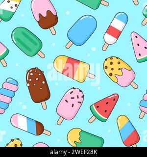 Simple ice cream, eskimo, popsicle seamless pattern. Summer, dessert, cute vector cartoon background Stock Vector
