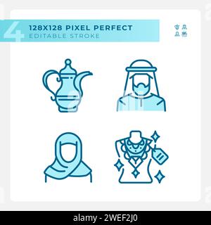 Unique arabic culture light blue icons Stock Vector