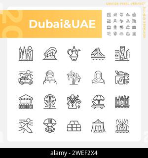 Dubai modern city architecture linear icons set Stock Vector