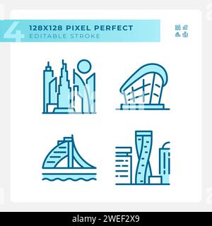 Dubai modern architectural landmarks light blue icons Stock Vector