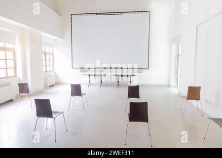 empty conference room with large board Stock Photo