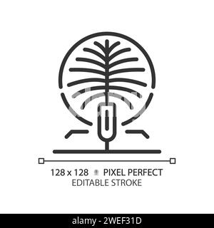 Dubai artificial palm-shaped island linear icon Stock Vector