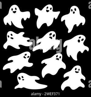 Simple cute sheet ghost characters, seamless vector pattern, background ...