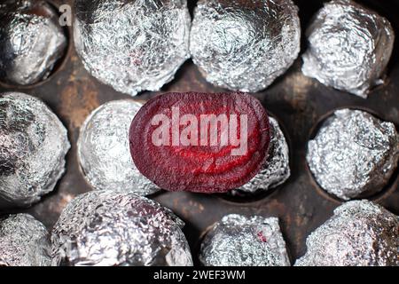 half beetroot cooked in foil Stock Photo