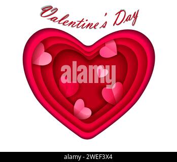 Background with hearts. Romantic background of pink hearts made in paper cutout style. St. Valentines day concept Stock Vector