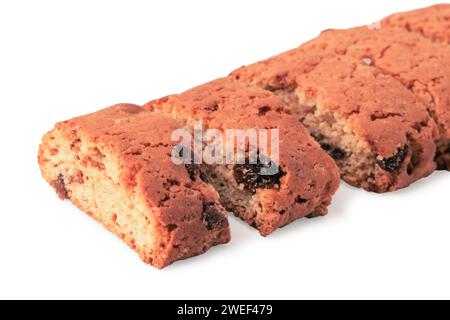 Shortbread cookies with raisins in bulk isolated on white background Stock Photo