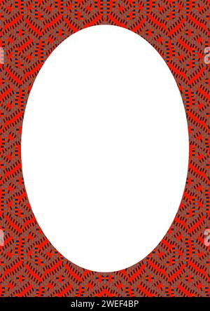 White frame with red geometric tribal style pattern rounded borders Stock Photo