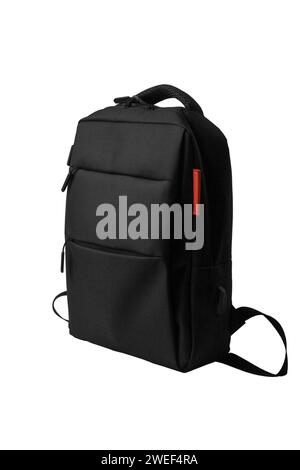 Black tactical urban backpack for everyday use isolated on white background Stock Photo