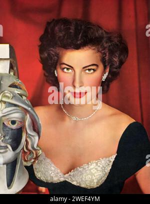 A portrait of Ava Gardner, a celebrated actress renowned for her roles in films like 'The Hucksters' (1947), often referred to as 'Carriage Entrance.' Gardner, known for her stunning beauty and compelling screen presence, brought depth and sophistication to her characters. In 'The Hucksters,' Gardner plays a nightclub singer involved with a war veteran turned advertising executive. Stock Photo