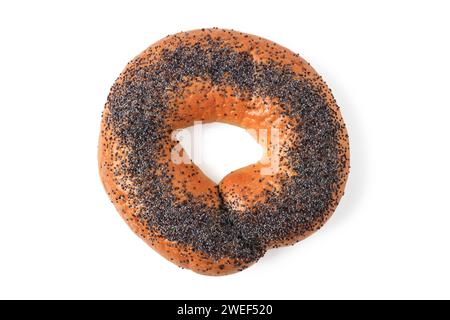 Bagel with poppy seeds closeup isolated on white background Stock Photo
