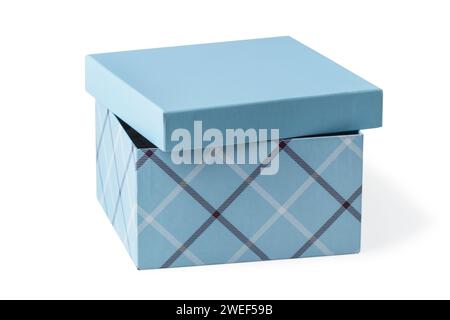 Blue gift box with lid ajar isolated on white background Stock Photo